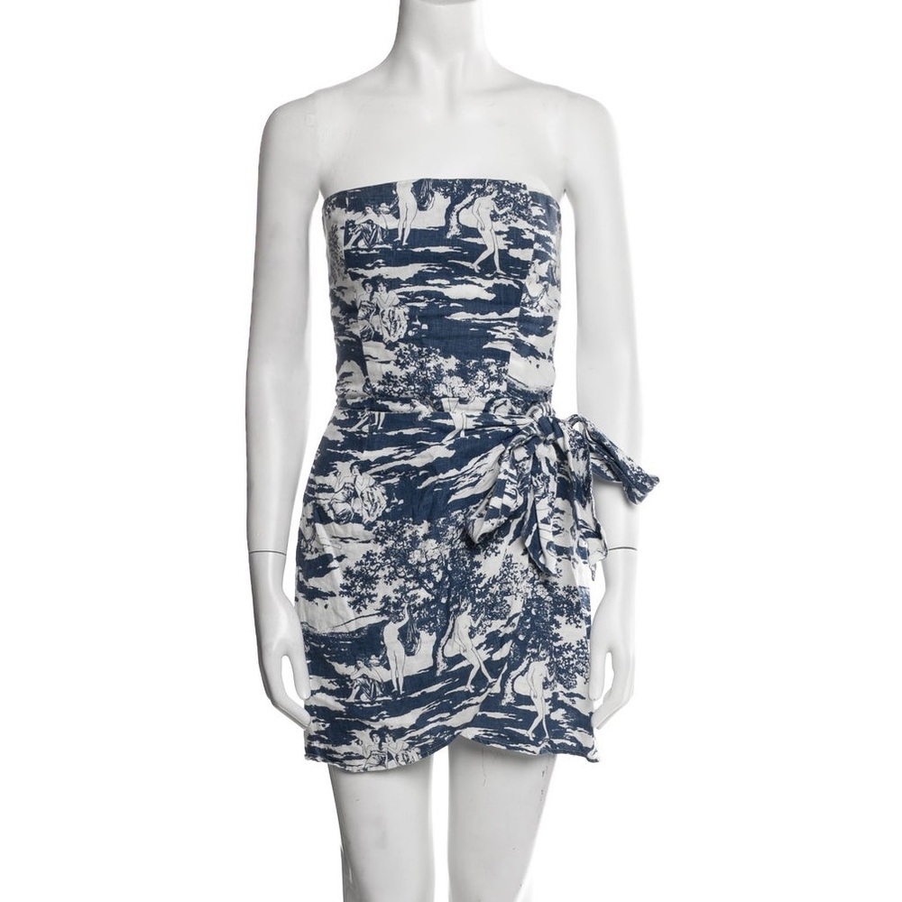 Reformation Blue and White Strapless Turnip Dress in Toscana Print- Size 4